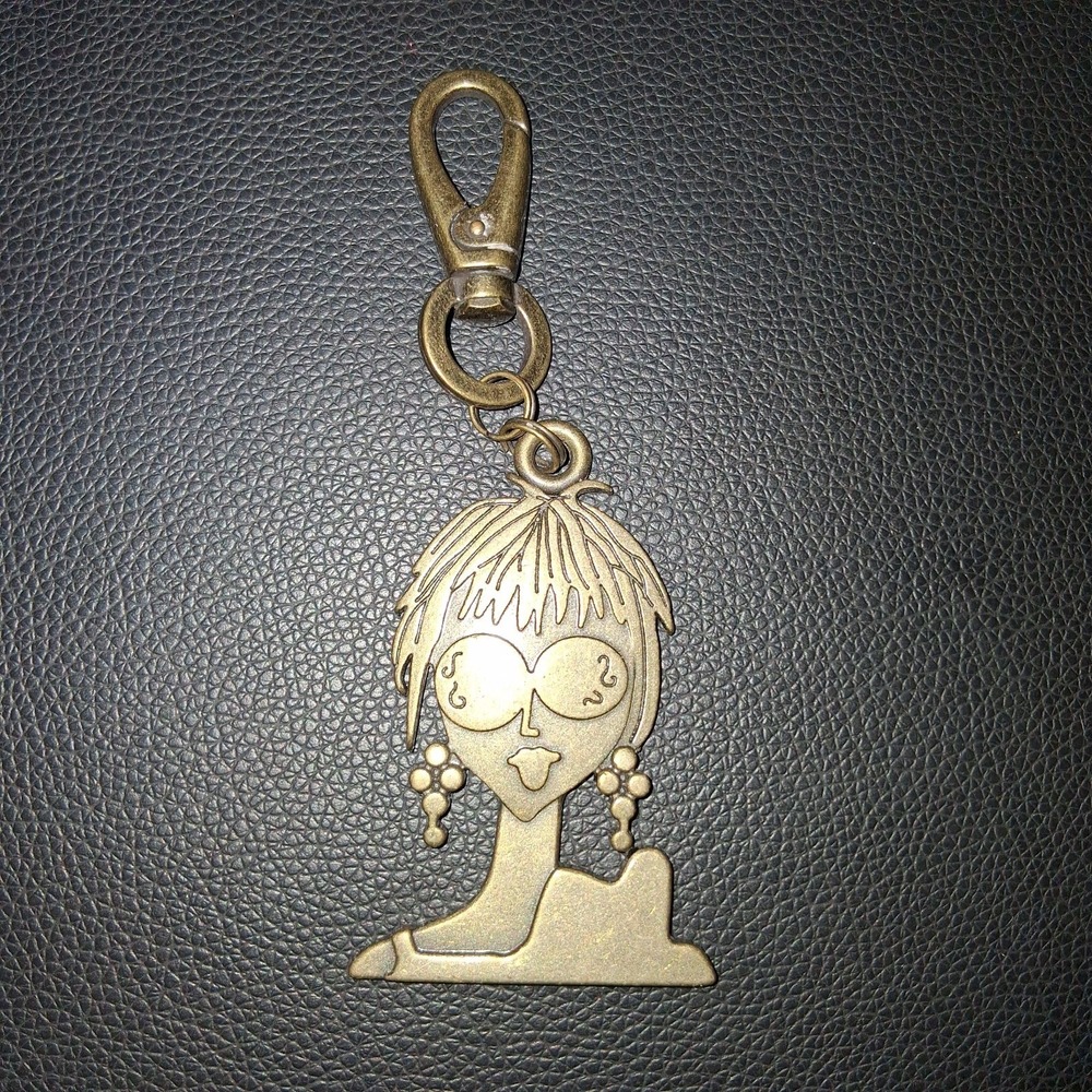 Vintage Y2K Cindy Says Couture Figural Woman Brass Sassy Keychain Bag Charm EUC